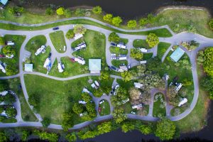 An arial view of an RV campground